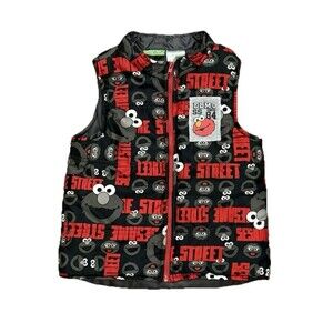 Sesame Street Elmo Vest Toddler Boys Size 5T All Over Print Elmo Puffer Vest